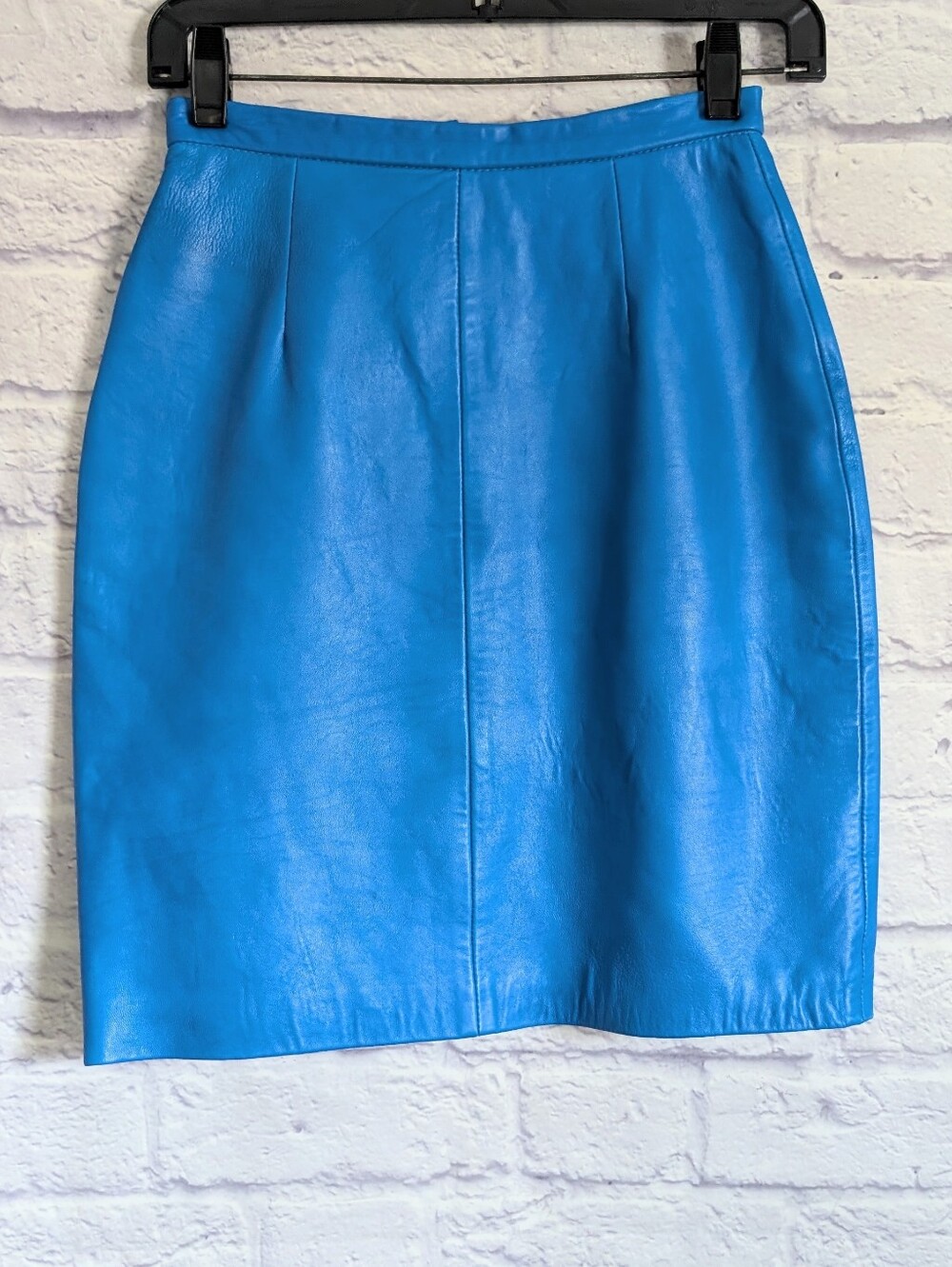 Vintage 80s Michael Hoban North Beach Leather Mini Skirt 5/6 Cobalt Blue Biker